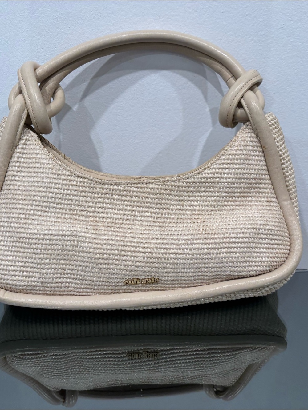 cult gaia Beige Woven Shoulder Bag